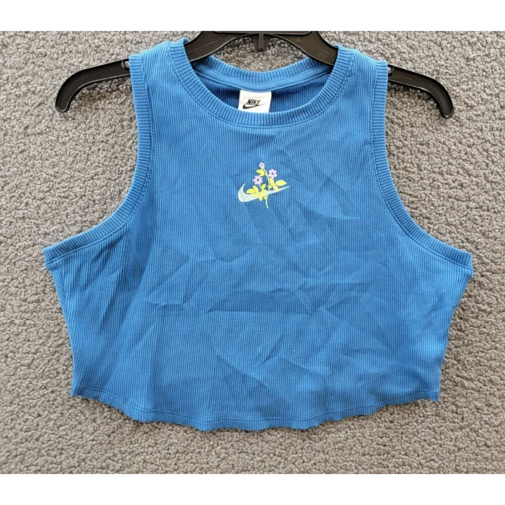 Nike Sportswear Essentials Ribbed Crop Tank Top Women's L Star Blue Pullover - Picture 2 of 15